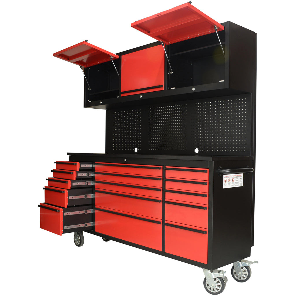 72 Inch Garage 430 Stainless Steel Tool Cabinet Combination Tool Workbench Chest with Storage Drawer for Heavy Duty Workshop