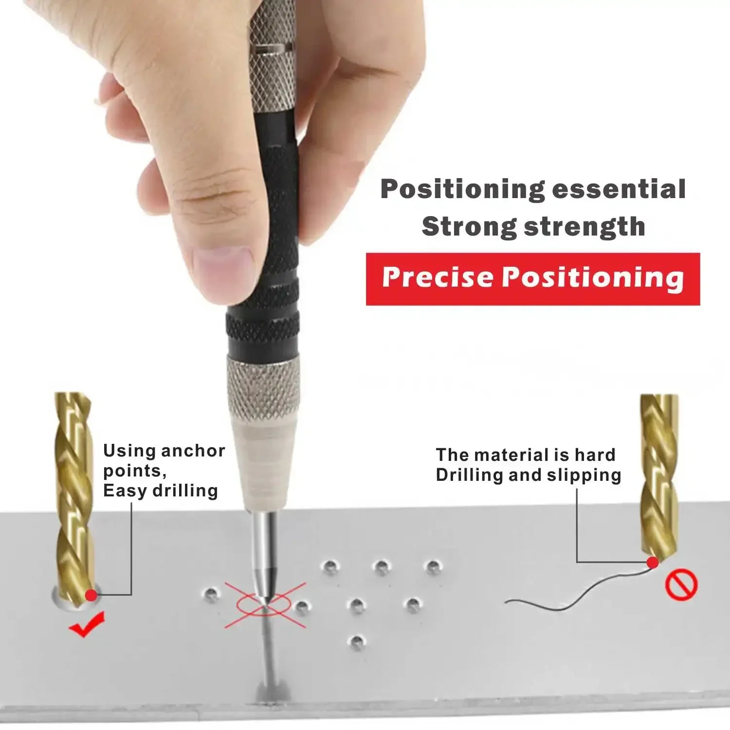 Automatic Center Pin Punch Spring Loaded Marking Starting Holes Machinists and Carpenters Wood Press Dent Marker Tool Drill Bit