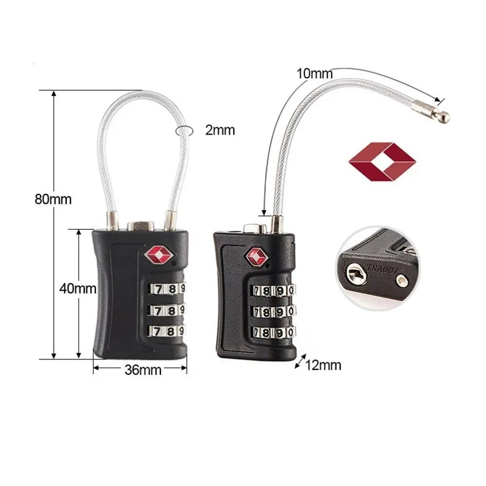 TSA 3 Digit Combination Lock Security Tool Anti-theft Suitcase Luggage Coded Lock Padlock Wire Rope Customs Password Lock Travel