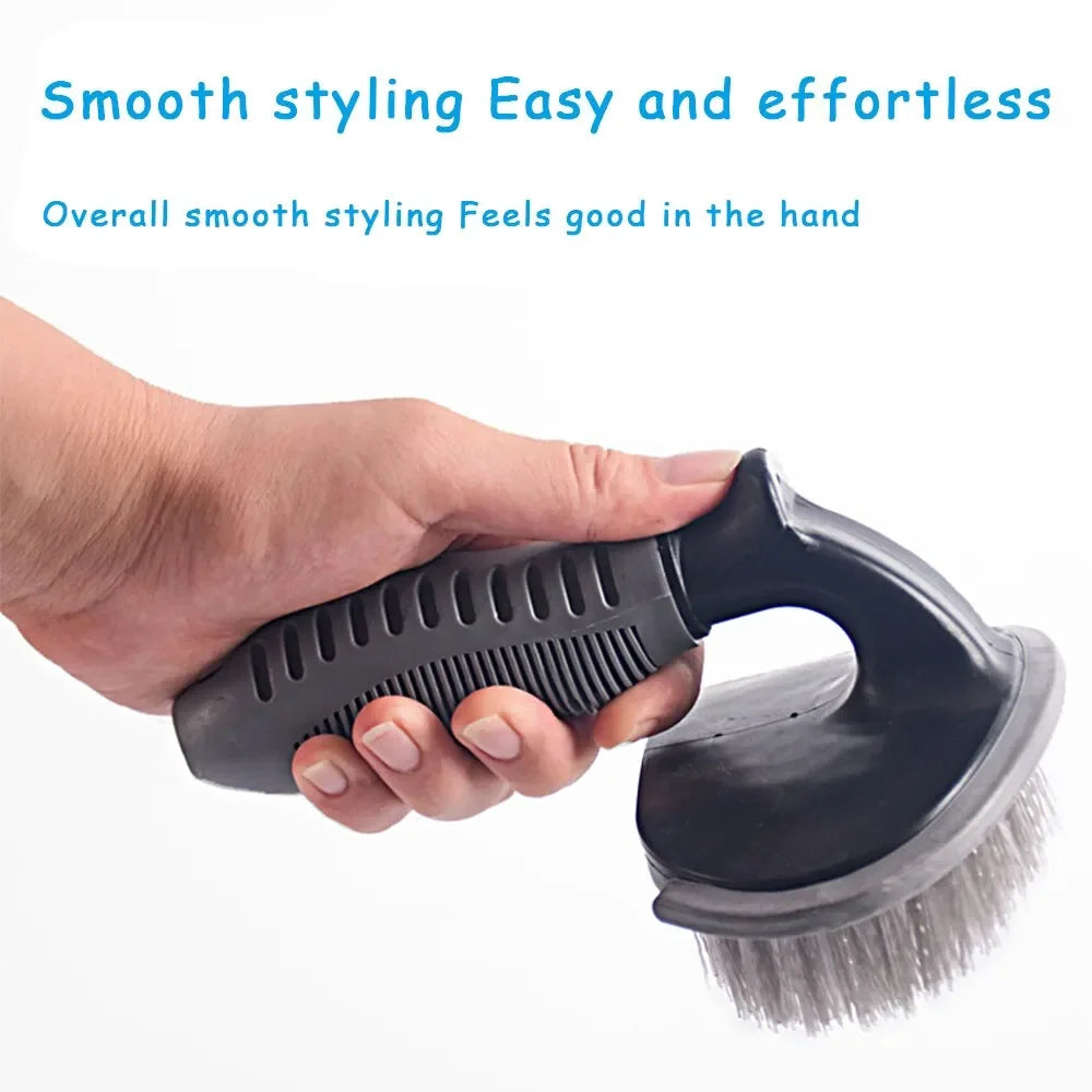 KKJOY Portable Curved Handle Car Wheel Brush Steel Ring T-shaped Tire Decontamination Cleaning Tool for Car Wash
