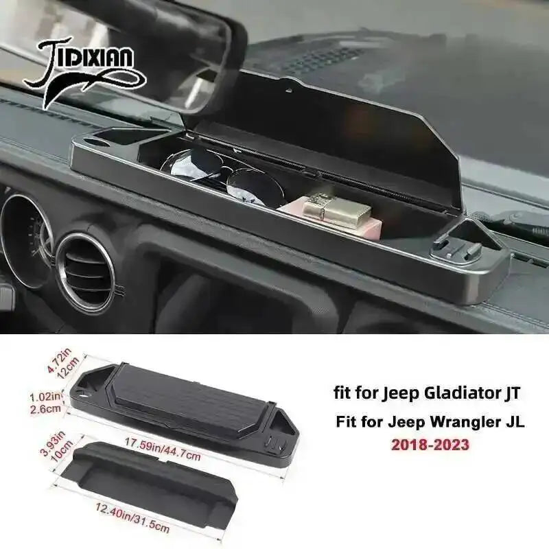 JIDIXIAN for Jeep Wrangler JL 4Xe for Gladiator JT 2018 2019 2020 2021 2022 2023 2024 2025 Dashboard Phone Holder Storage Box