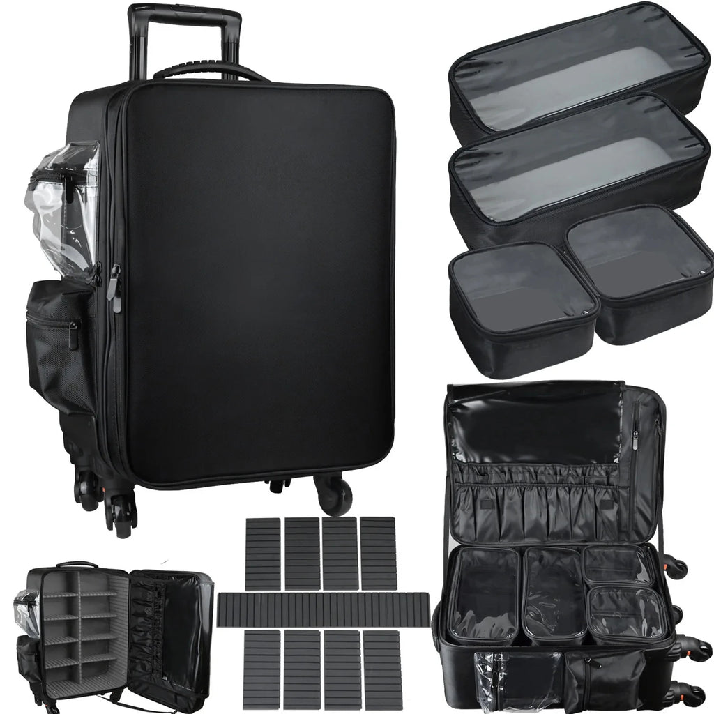 Professional Makeup Train Case Trolley Cosmetic Case Rolling Luggage Travel Suitcase Makeup Organizer Trolley Bags With Wheels