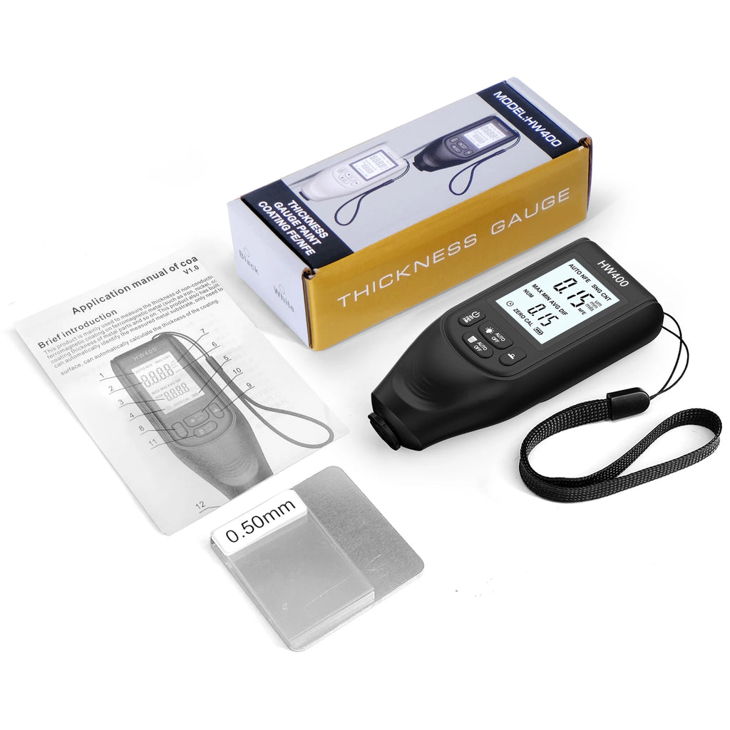 HW400 Car Coating Thickness Gauge 0.1micron/0-2000um Car Paint Film Thickness Tester Measuring Tool Fe & NFe Coating Meter