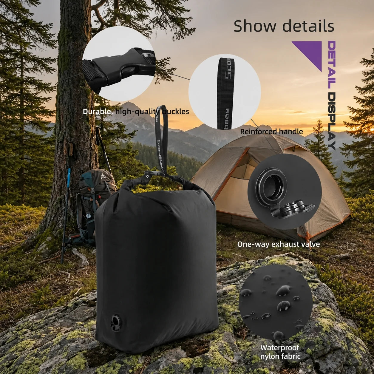 Outdoor Camping Vacuum Compression Bag No Pump Waterproof Storage Organizer for Sleeping Bag Hiking Backpacking Space Saving