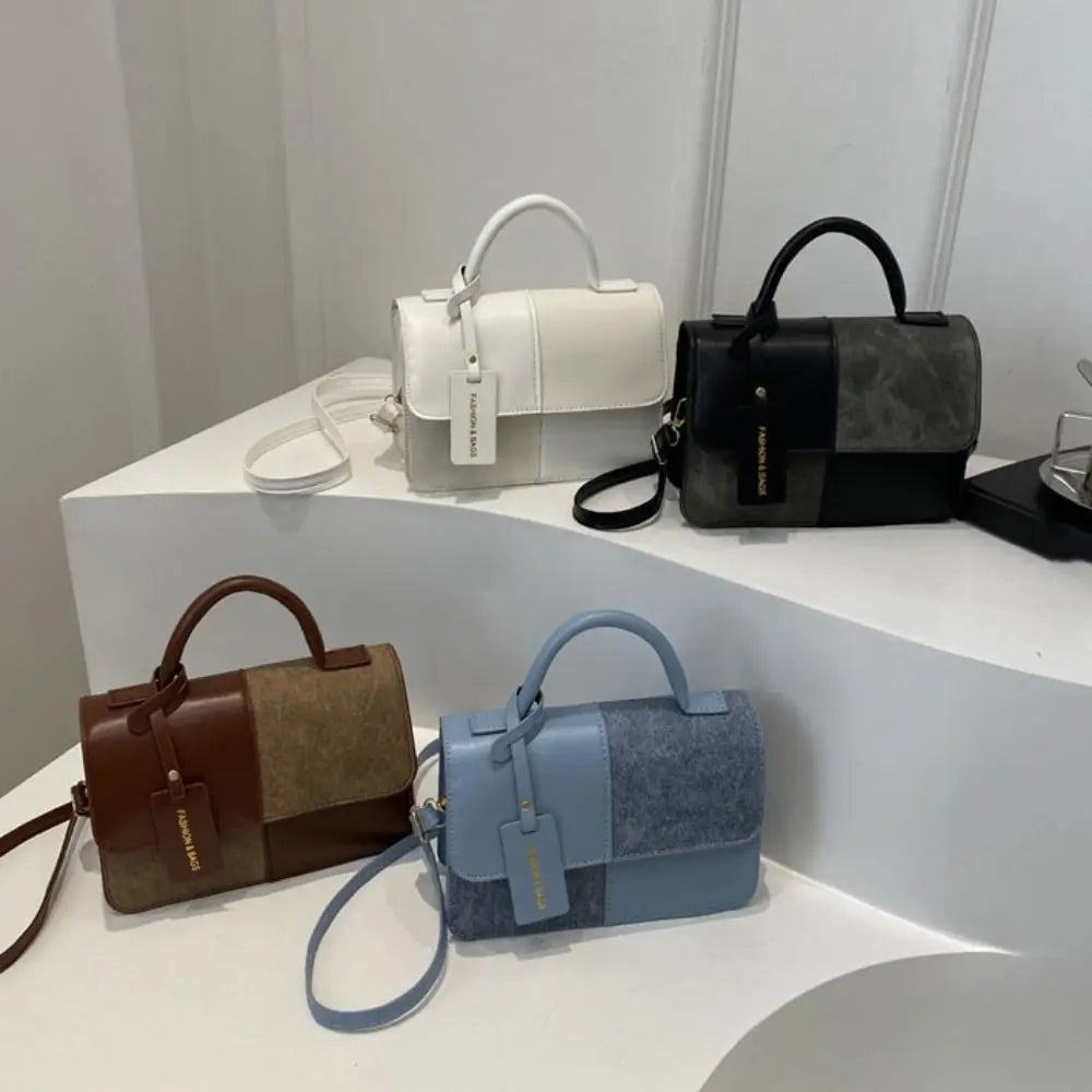 Messenger Bag Color Blocking Women Shoulder Bag Portable Korean Style Mini Travel Bag PU Handbag Ladies Crossbody Bag Travel