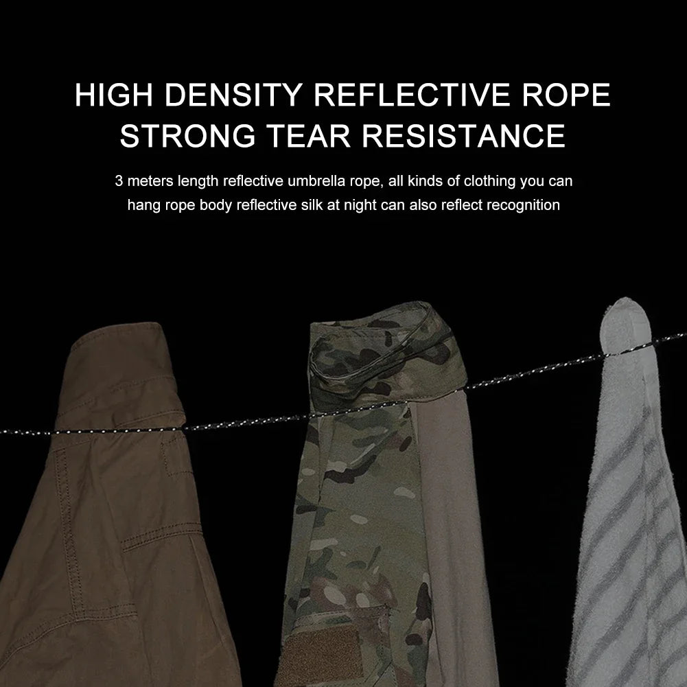 1pc Outdoor Beads Clothesline 3 Meters Hanger Reflective Windproof Adjustable Portable Storage Rope Camping Equipment