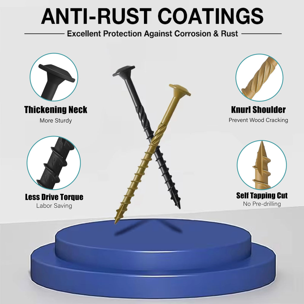 30pcs Heavy Duty Lag Screws - #14×3/4/5/6inch targe Wood Structural Screws with Oxide Coating, With 1pcs Star Drive bit & Self-Locking, Full Thread for Lumber, Black/Yellow,  Ideal for Outdoor, Home And Industrial