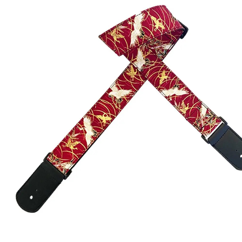 Vintage Guitar Strap Embroidered Print Red Crowned Crane Electric Guitar Belts Waves Ethnic Style Guitar Shoulder Belt Ukulele