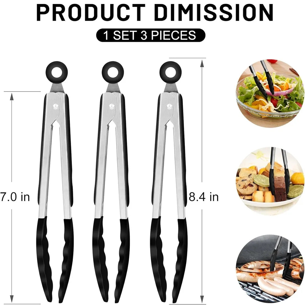 7 Inch Food Clamps Stainless Steel Mini Kitchen Clamps Silicone Anti-Slip  Cooking  Clamps Grill Salad Tools Grill Kitchen Tools