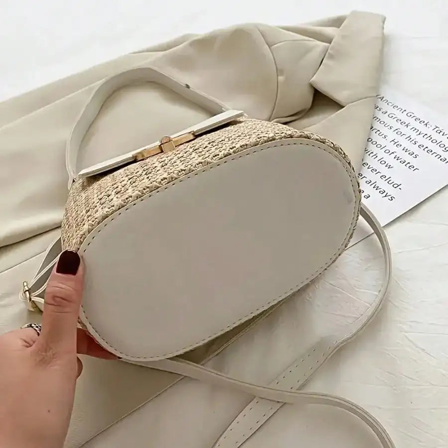 Woven Beach Crossbody Bag, Multi-Functional Adjustable Shoulder Strap, Golden Lock, Suitable For Vacation And Casual Daily Use, Brown/Black/White/Light Blue High-Quality Decorative Travel Handbag