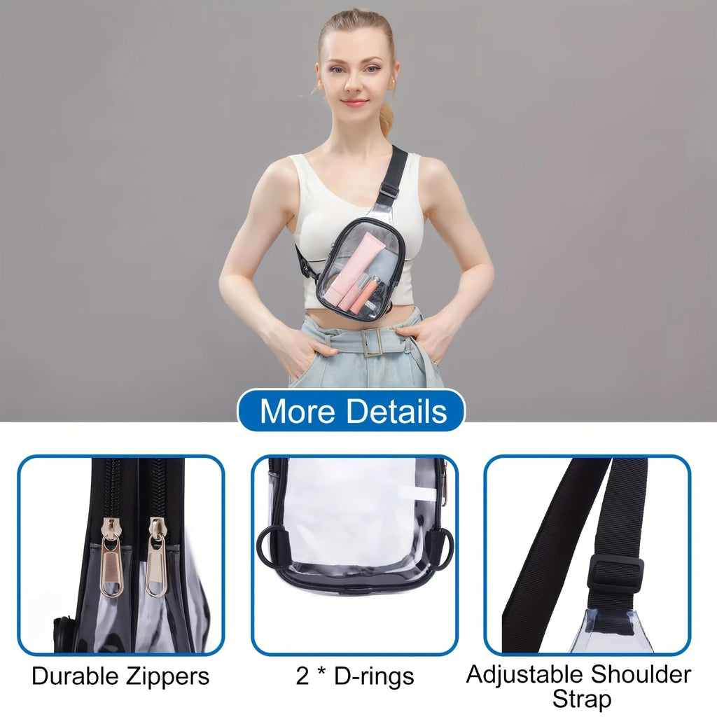 Clear Sling Bag, Clear Fanny Pack Stadium Approved Crossbody Bag Purses for Women Heavy Duty Transparent Chest Bag with Adjustab