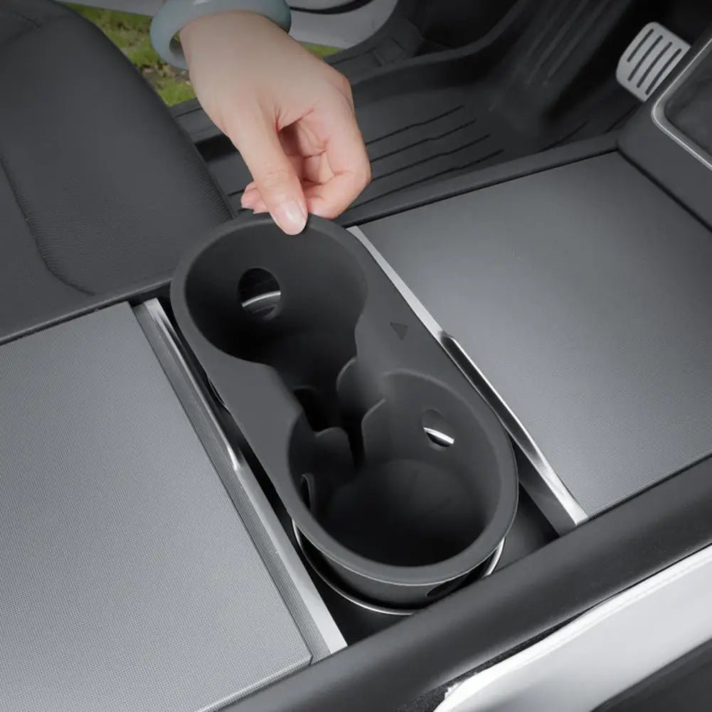For Tesla Model Y/YL Flexible Silicone Car Cup Holder Liner Anti Slip Leakproof Dual Cup Storage Tray For Vehicle Center Console