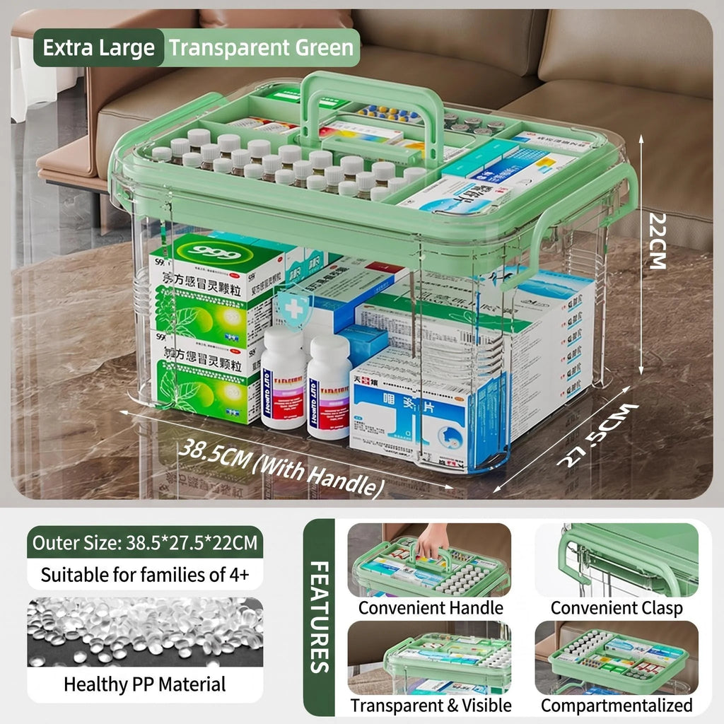 Transparent Double-Layer Medical Box Portable First Aid Medicine Box Home Handheld Large Capacity Child Medication Organizer