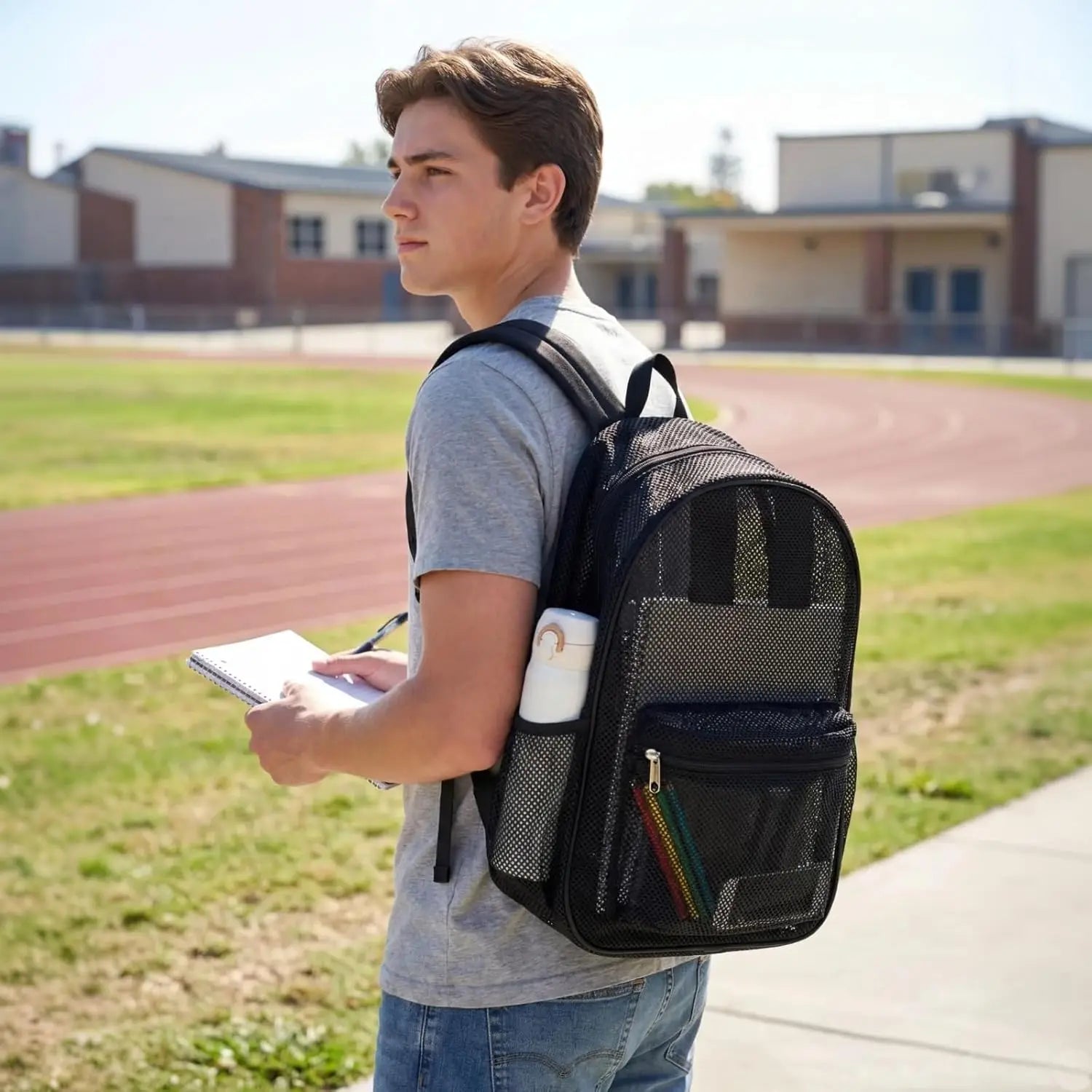 Heavy Duty Mesh Backpack Large See Through Breathable Tear Resistant School Approved Security Bookbag For High School Teens Gym