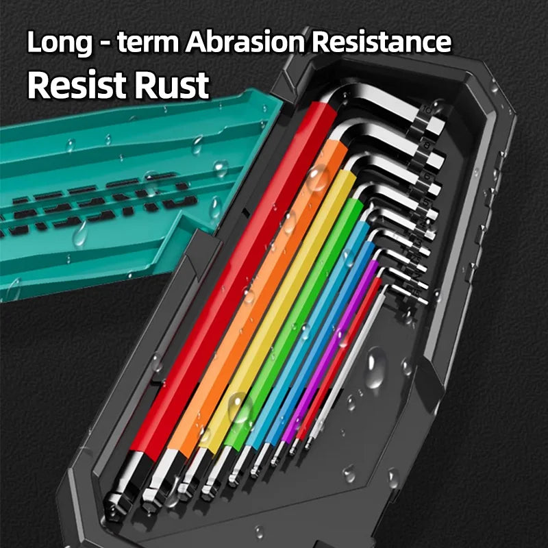 GREENERY Rainbow Hex Key Allen Wrench Set High-strength Extended Universal Wrench L Wrench Metric Hex Key for Allen Screws