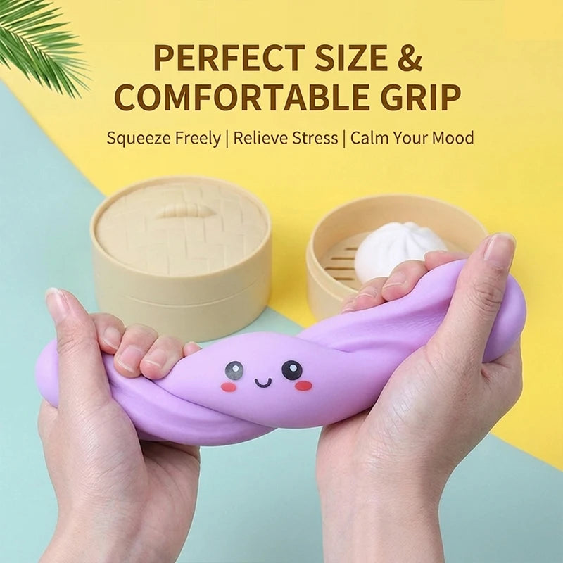 Colorful Dumpling Squishy Stress Relief Balls with Steamer Reusable Rebound Squeeze Reliever Dough Ball Home Office Gifts