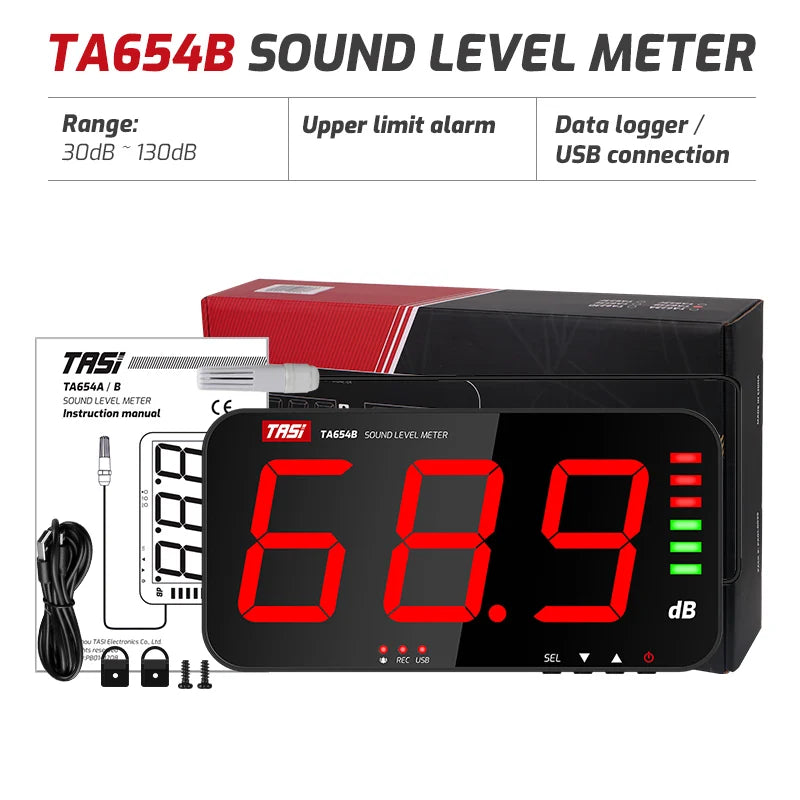 Sound Level Display Panel - Decibel DB Monitor 30-130dB 0.5s Alarm LED Screen Factory Bar Classroom Office Noise Detect