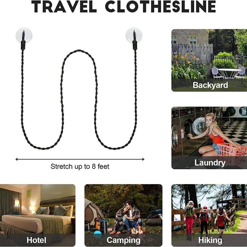 No Drill Suction Cup Outdoor Clothesline Multifunctional Portable Elastic Rope Retractable Clothesline for Bathroom Clothes Line
