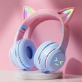 Pink Cat Ears TWS Earphone RGB Smile Face Gradient Headset Cute Gift For Little Girls Compatible With Any Smartphone