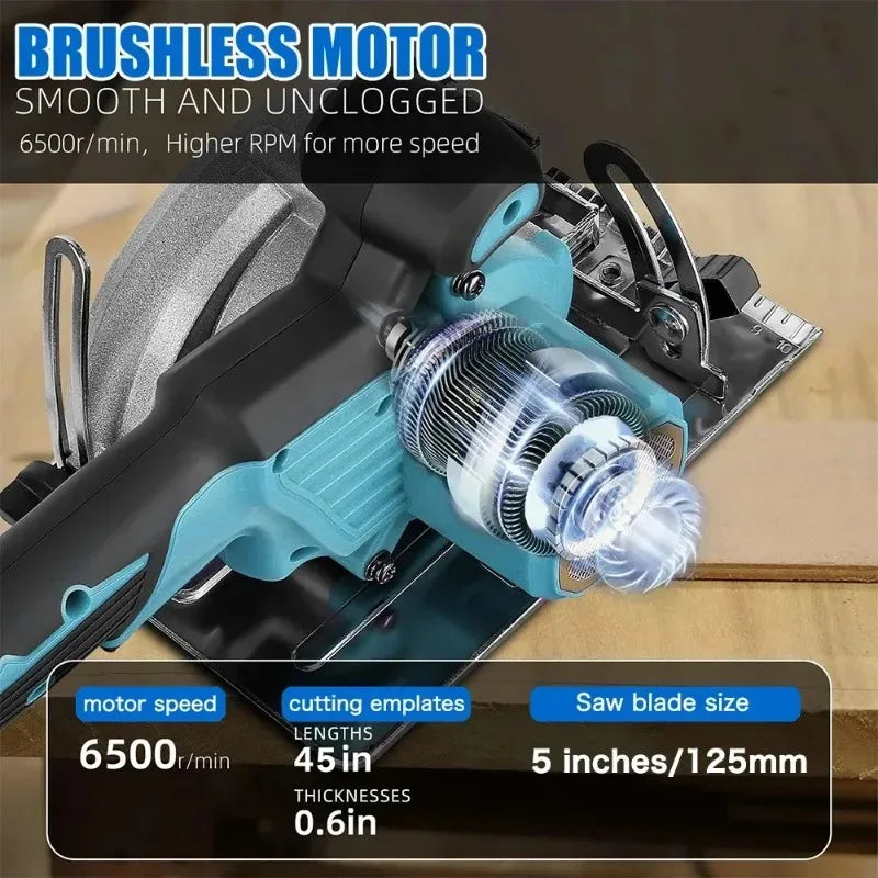 Makita 5in Brushless Motor Cordless Electric Circular Saw Rechargeable Handheld Wood Stone Adjustable Circular Cutter Saw