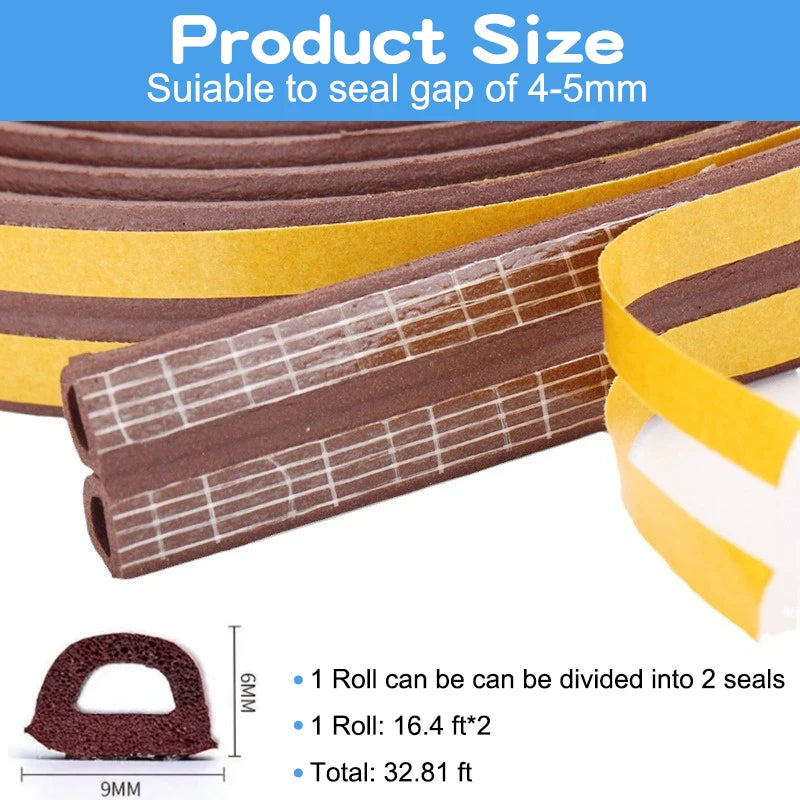 10m/20M/30M Weather Door Seal Diep Stripping Self-adhesive Draft Stopper Tape Window Weather Insulation Noise Rubber Sealing
