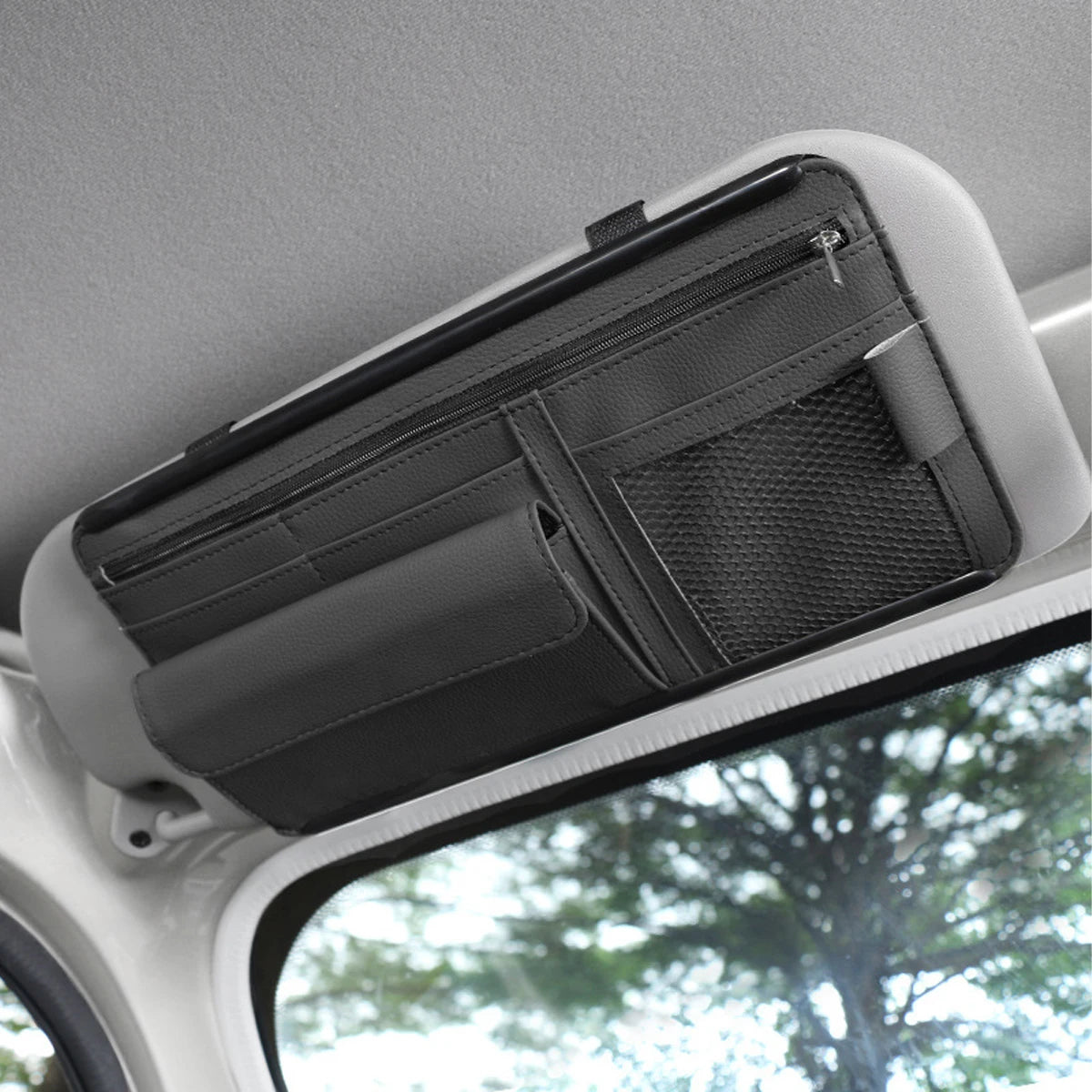 Multi-Pocket Car Sun Visor Organizer, Hanging Holder for Cards, Phones, Glasses and Pens to Store Small Vehicle Belongings