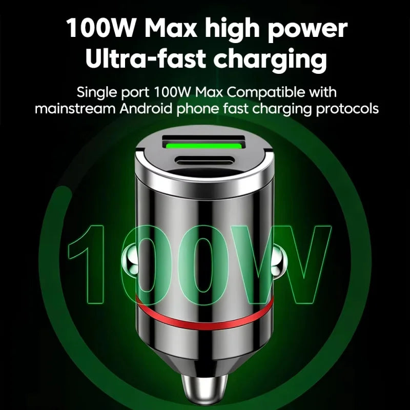 Car Charger USB+PD Dual Ports Car Phone Charger With Pull Ring Type-C Fast Charging Adapter USB QC3.0 For iPhone Samsung Xiaomi
