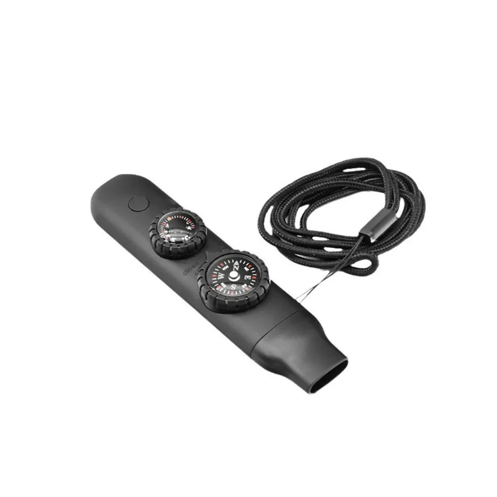 7-in-1 Multifunctional Outdoor Survival Whistle with LED Light Thermometer Compass for Camping Hiking Emergency Rescue Safety