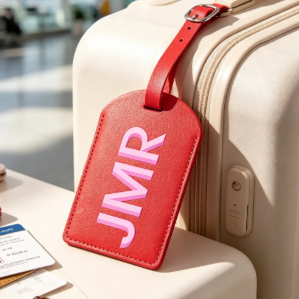 Customized Initial PU Leather Luggage Tag, Personalized UV Printed Letter Suitcase ID Label, Travel Gift for Women Men