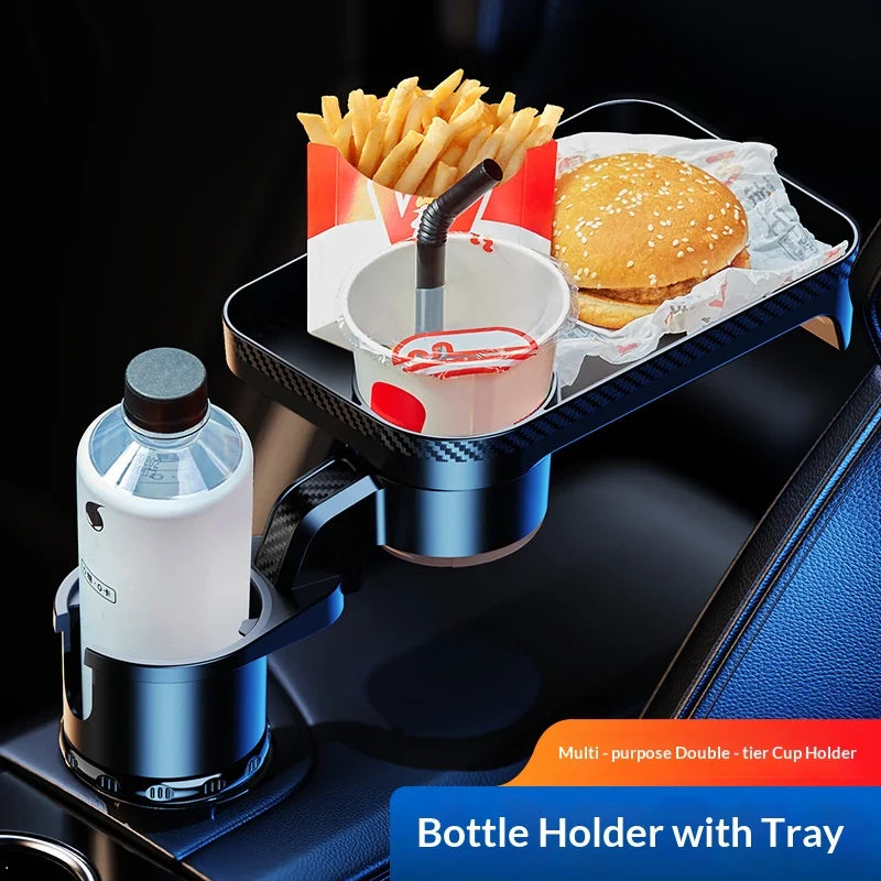 Premium Car Cup Holder Expander Multi-Function Drink Holder with Food Table 360-Degree Adjustable Base Tray for Snack