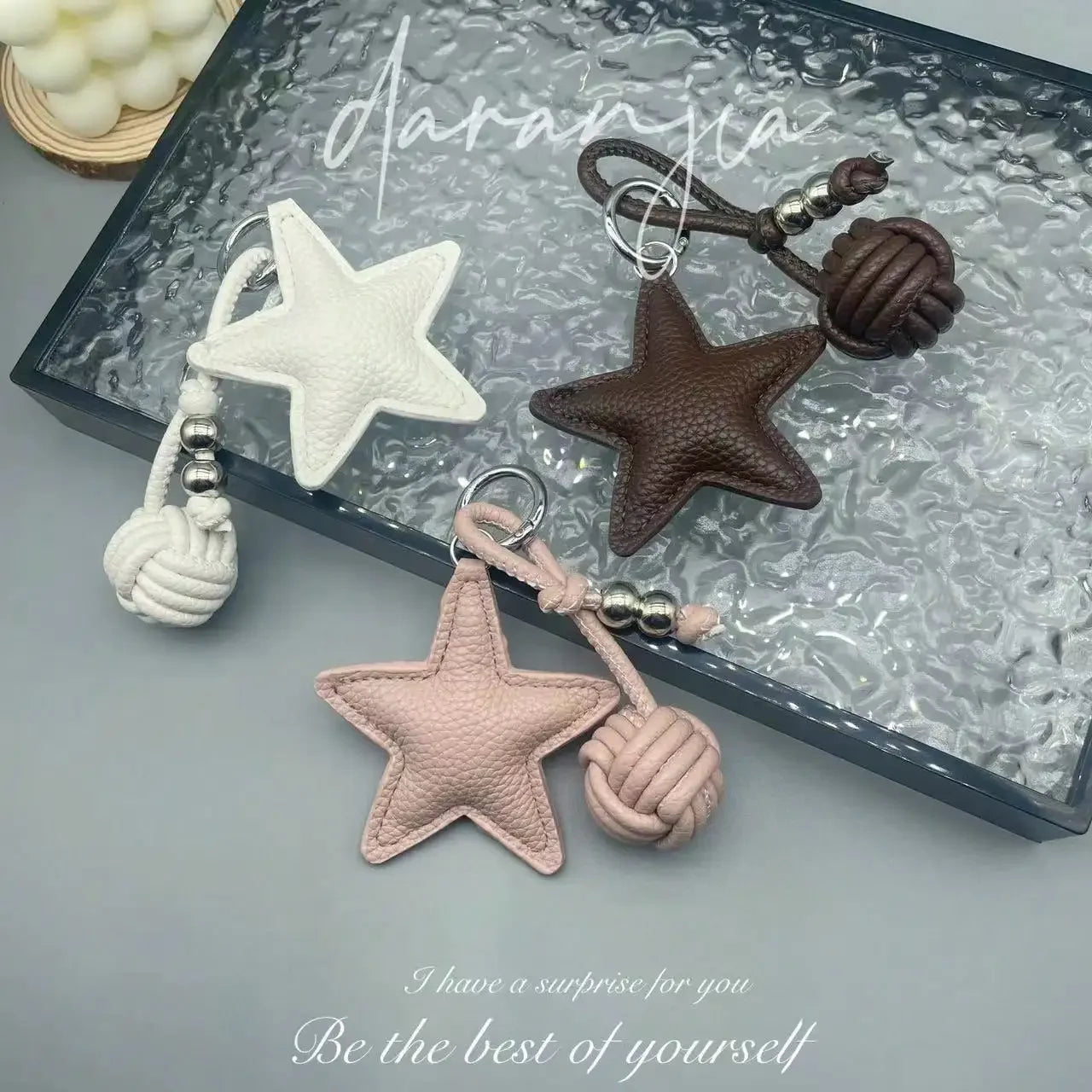 Star Woven Ball Keychain Bag Charm DIY Personalized Fashion Handbag Accessories for Women Small Gifts  Crossbody Bags Keychain