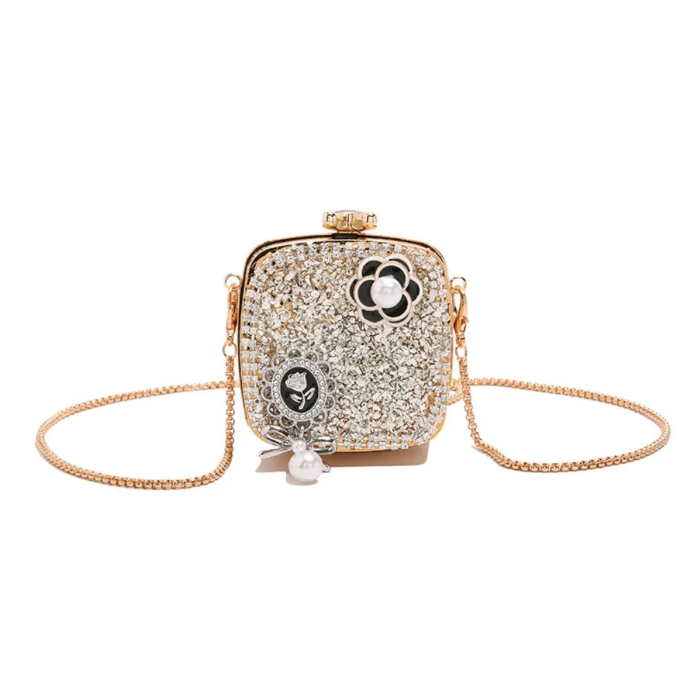 Handbag Gold/Silver Rhinestone Evening Bag Irregular Shape Elegant Banquet Chain Bag Small Wallet Shinny Mini Lipstick Bag Gift