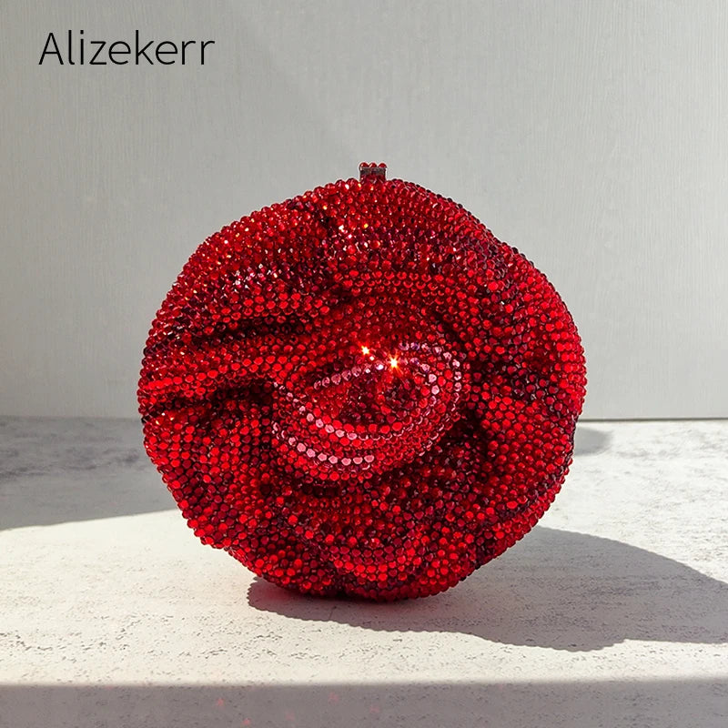 Alizekerr Rose Shaped Crystal Evening Bags Women Gorgeous Chic Rhinestone Flower Clutch Purses And Handbags Bridal Wedding Party