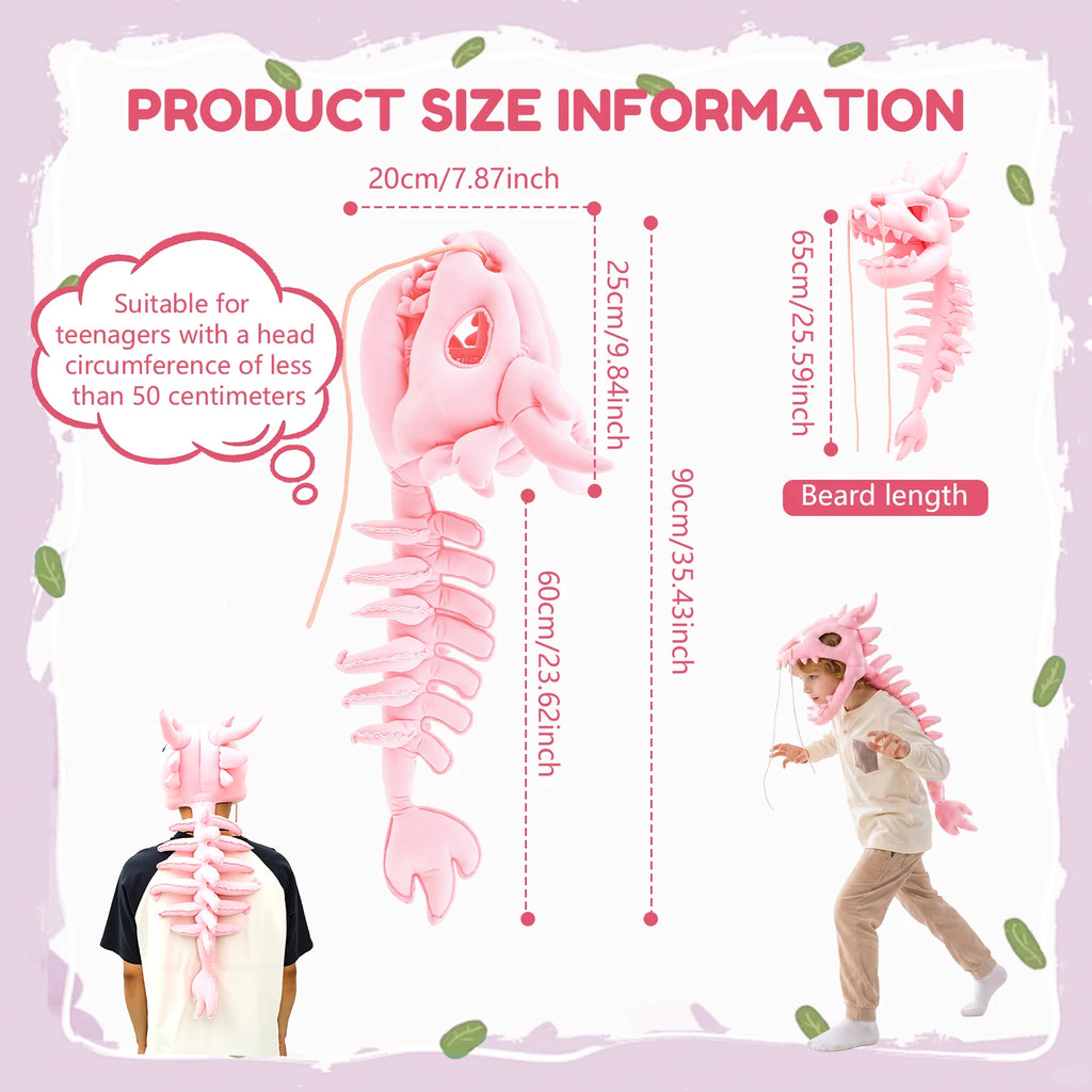 Dinosaur Skeleton Plush Headpiece Spinosaurus Dragon Bone Costume Hat Dinosaur Skeleton Hat for Cosplay Party and Birthday Gift