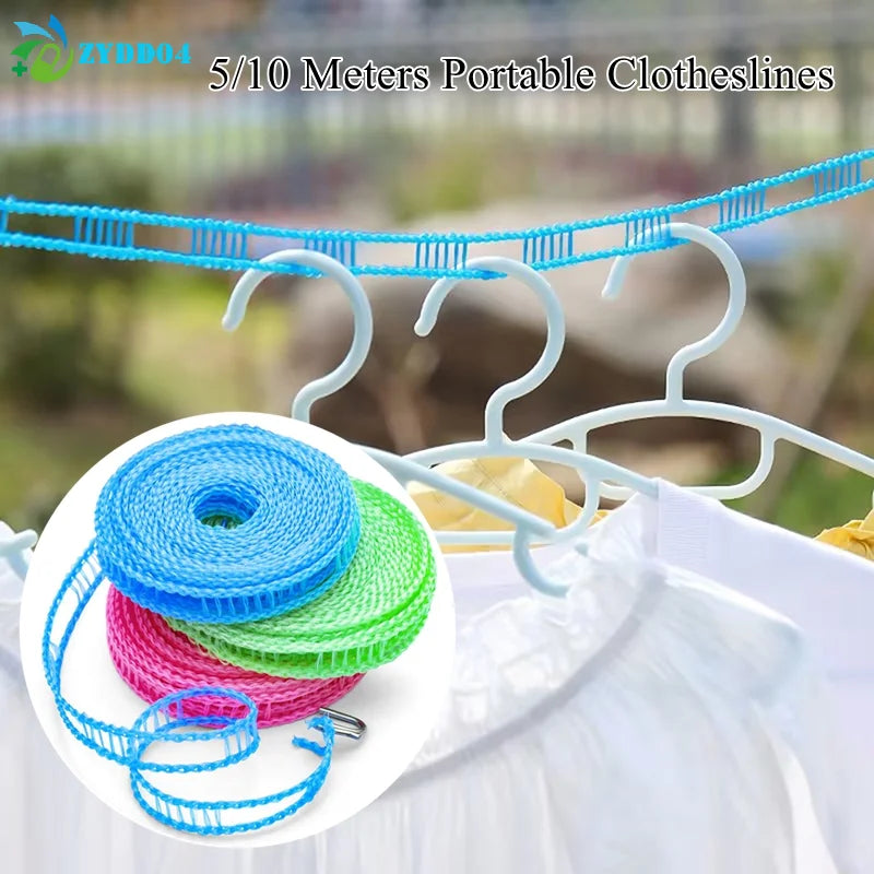 ●5/10Meters Portable Clothesline for Outdoor Indoor Home Travel Air Drying Rack for Clothes , Windproof