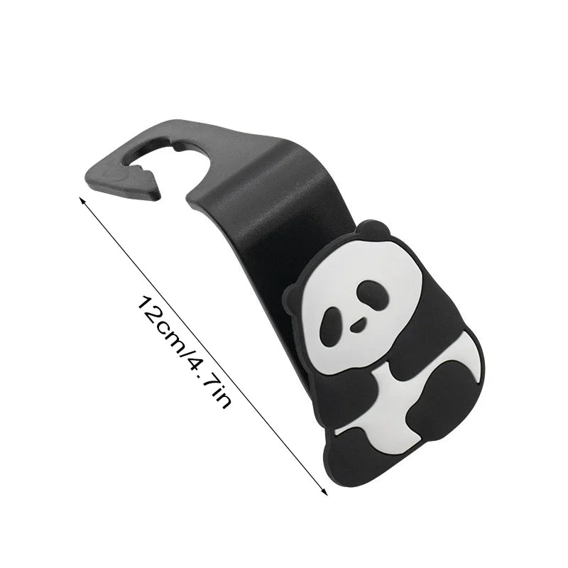 2pcs Cute Cartoon Panda Car Seat Headrest Hook - Universal Vehicle Storage Organizer for Handbags, Wallets, and Jackets