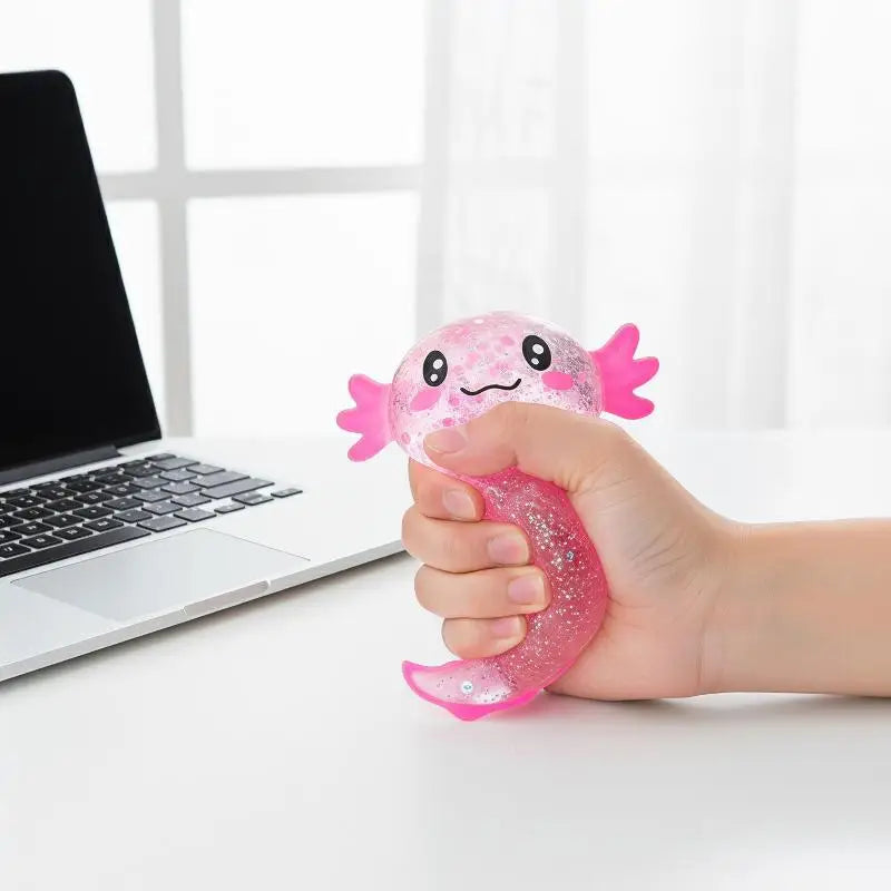 [J]Glitter Stress Relief Decompression Axolotl Toy Cute Malt Sugar Squeeze Fidget Toy For Adults Kids Adults Birthday Party Gift