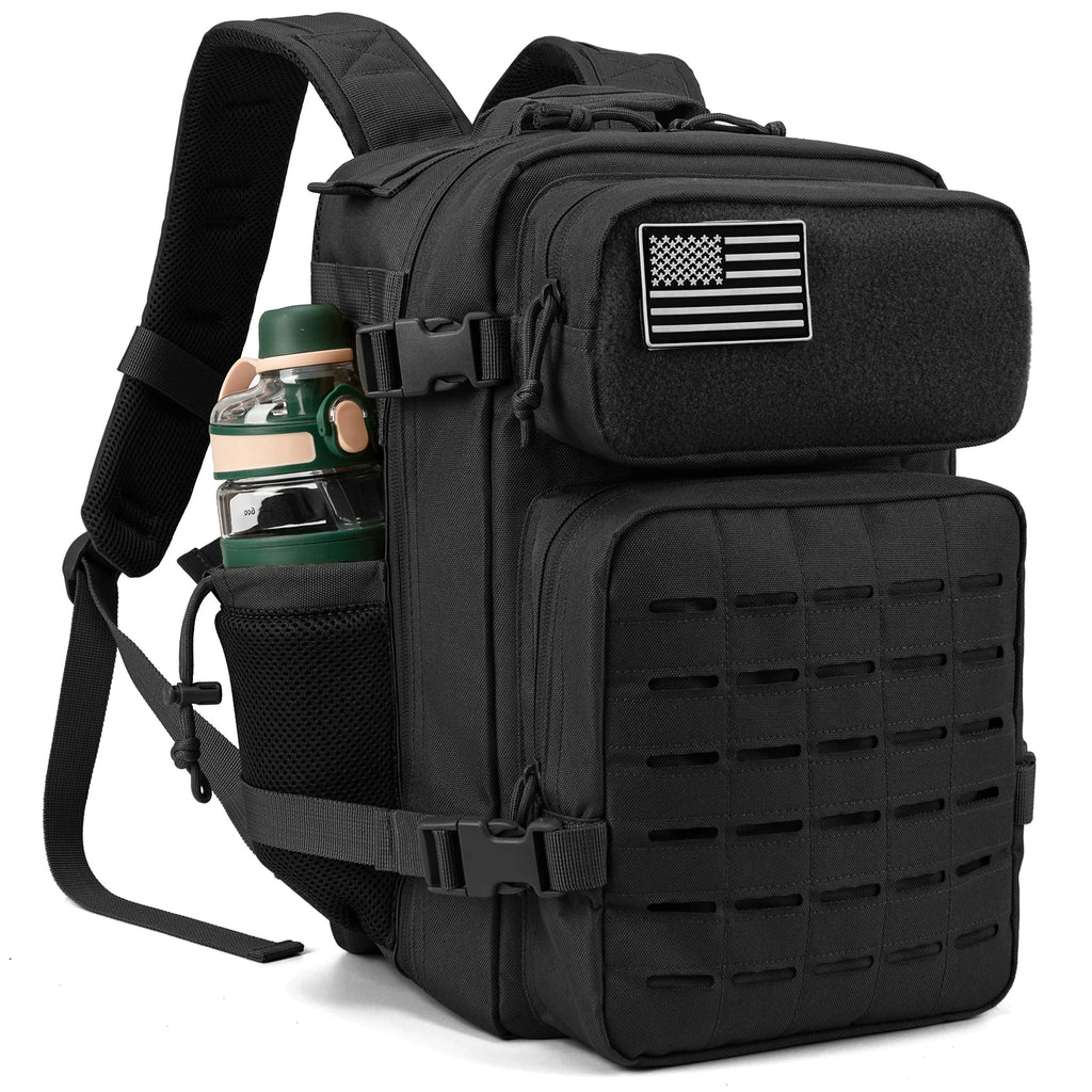 25L Tactical Backpacks for Men Survival Laser Cut Molle Daypack Small Bug Out Bag Gym Hking Rucksack with Dual Cup Holders