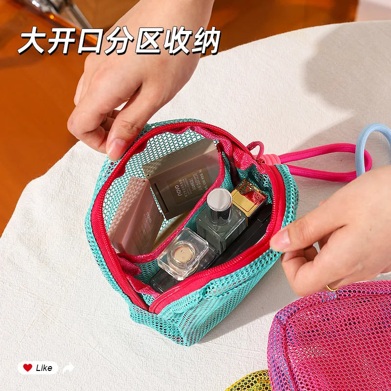 Dopamine Handheld Tofu Bag Mesh Mesh Portable Outdoor Travel Storage Bag Multi functional Makeup Bag