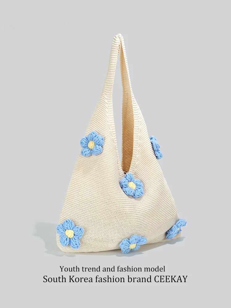 Ceekay Large Capacity Floral Underarm Tote Bag Women's Summer Beach Casual Vacation Handbag Soft Square Shape Zipper Closure