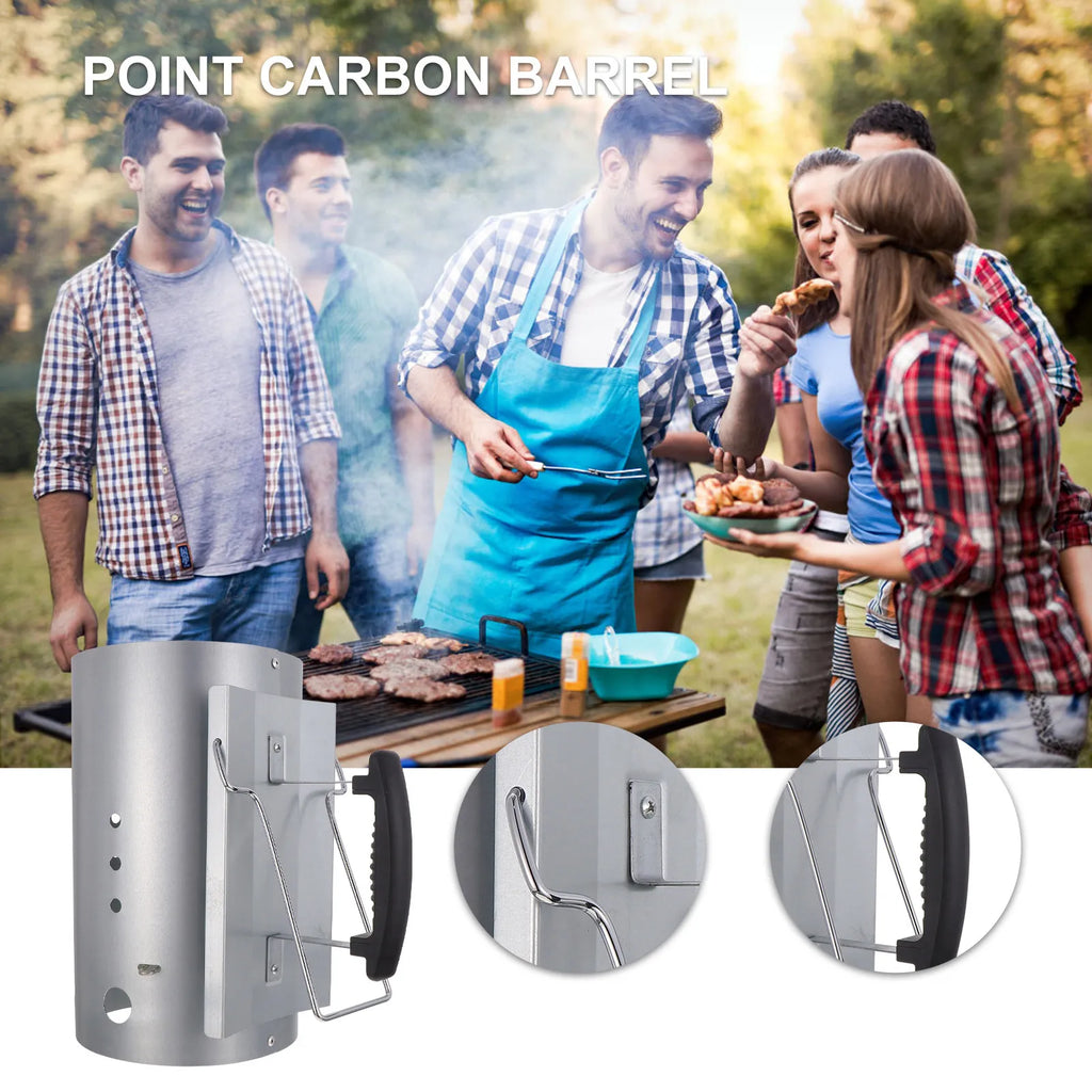 Starter Chimney Barrel with Nylon Heat-Insulated Handle for Outdoor Barbecue Grilling Fast Charcoal Ignition