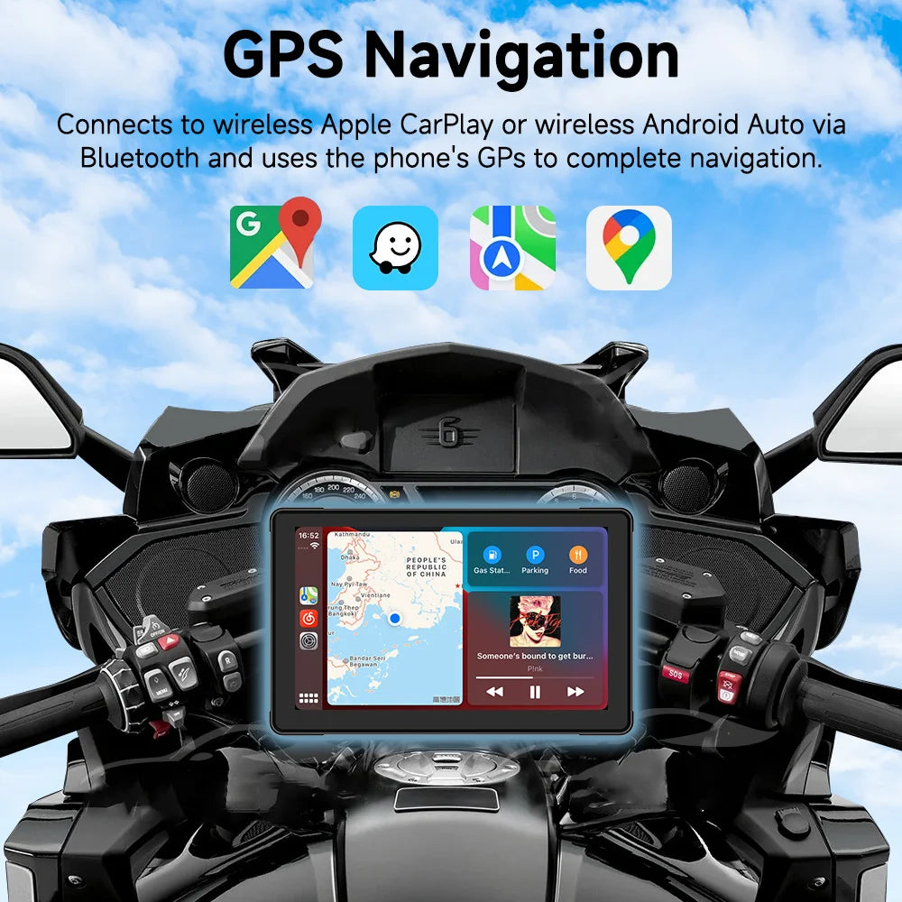 5/7 Inch Portable Motorcycle DVR GPS Navigation IPX8 Waterproof LCD Display For Wireless CarPlay Android Auto Multimedia Player