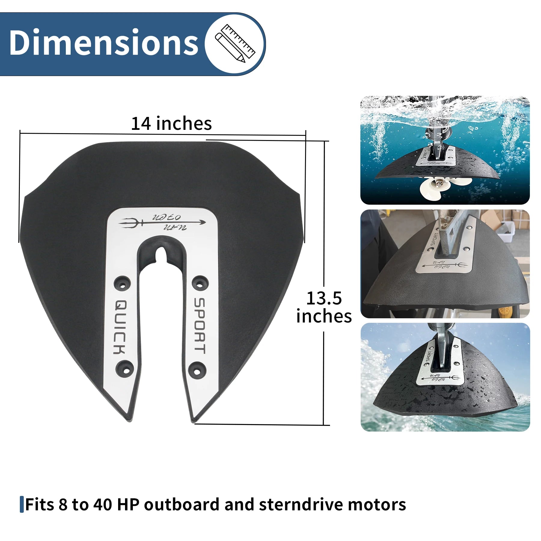 Sport 200 Whale Tail Hydrofoil Stabilizer Compatible with Outboard Most Brands 8 to 40 HP Boat Engine Part
