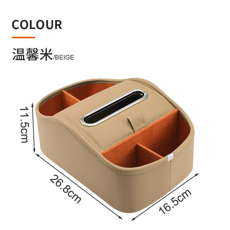 Center Console PU LeatherCup Holder,Car Front Seat Organizer with Compartment Universal Car Armrest Storage Box with Tissue Slot