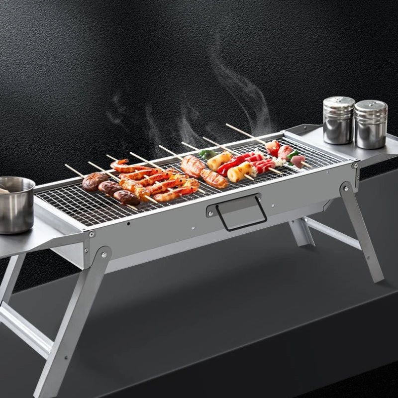 Stainless Steel Grill Outdoor Portable Charcoal Thickened Barbecue Household Small One-second Folding Carbon Baking Skewer Oven