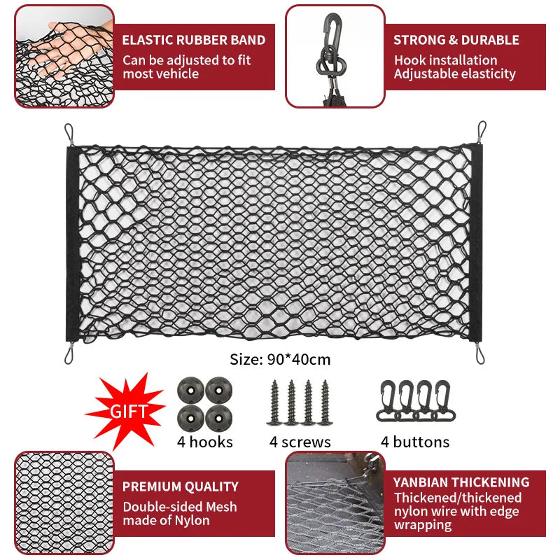 Universal Elastic Car Trunk Net Nylon Mesh Cargo Organizer Stretchable Luggage Storage Network Pocket for Vehicle Interior