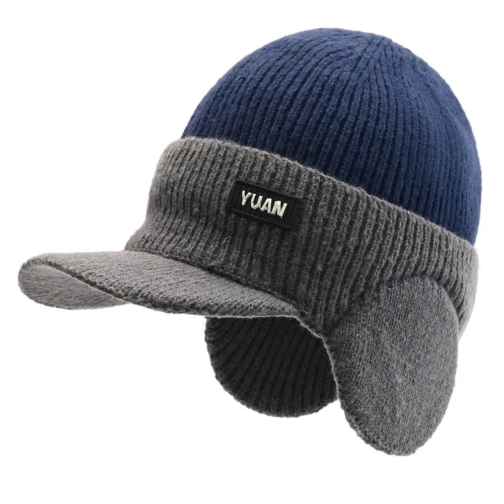 Winter Warm Dual Tone Knit Baseball Cap Soft Plush Ear Keep Warmer Winter Earmuffs Outdoor Earflap Protection Hats