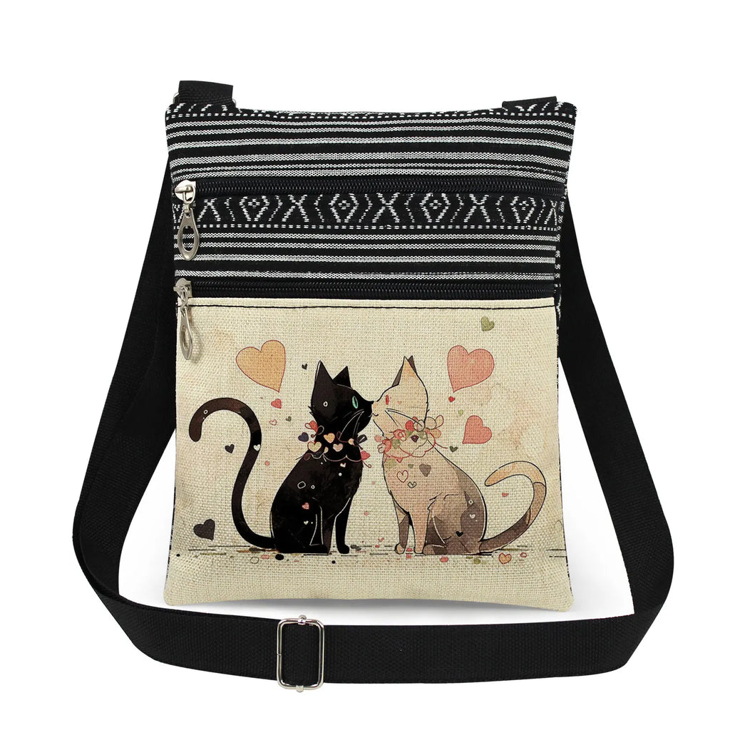 Cute Cartoon Black Cat Print Crossbody Bags Shoulder Bags For Women Daily Travel Portable Small Messenger Bags Catkeeper Gift