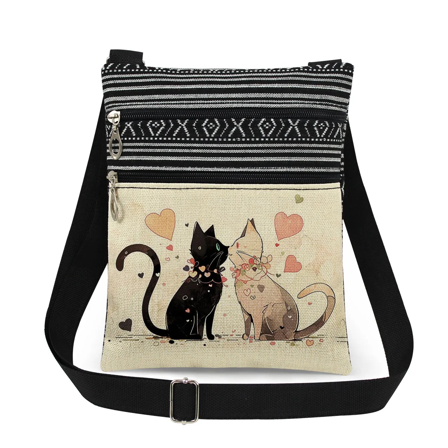 Cute Cartoon Black Cat Print Crossbody Bags Shoulder Bags For Women Daily Travel Portable Small Messenger Bags Catkeeper Gift