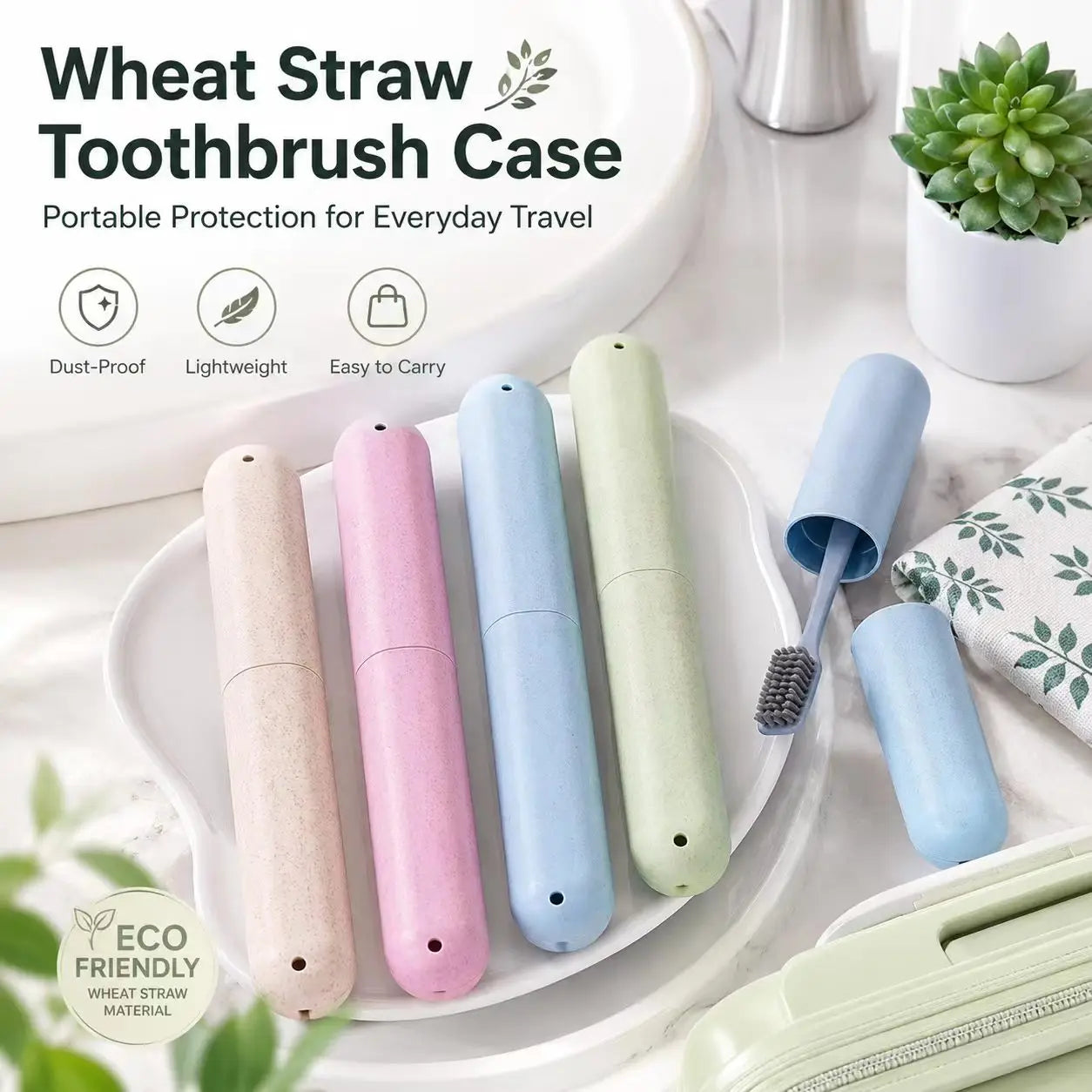 Wheat straw toothbrush holder, lightweight and shatterproof, portable storage box for outdoor camping and business trips